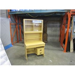 MAPLE 3 DRAWER HUTCH TOP DESK WITH SLIDING GLASS DOORS