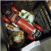 Image 1 : BLACK CRATE OF ESTATE ITEMS W/ MECHANICAL CLOCK AND FIGURES ETC
