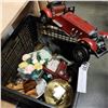 Image 2 : BLACK CRATE OF ESTATE ITEMS W/ MECHANICAL CLOCK AND FIGURES ETC