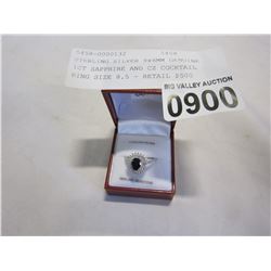 STERLING SILVER 8x6MM GENUINE 1CT SAPPHIRE AND CZ COCKTAIL RING SIZE 8.5 - RETAIL $500