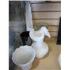 Image 1 : ESTATE LOT OF 5 VASES 3 MILK GLASS 1 CRYSTAL, 1 BLACK GALAXY