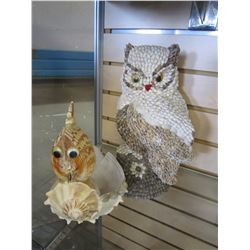 SHELL DECORATION, OWL, AND BIRD