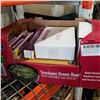 Image 1 : LARGE BOX OF ESTATE KITCHEN ITEMS W/ MICROCRISP, WOOD DISH RACK, ETC