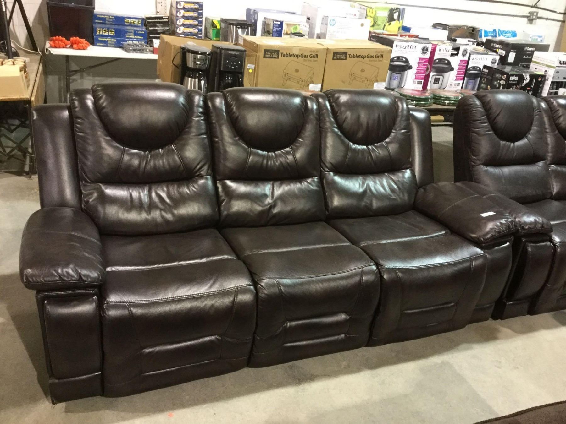 Brown Leather Reclining Sofa