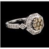 0.92 ctw Brown and White Diamond Ring - 14KT White Gold