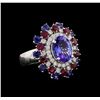 14KT White Gold 3.58 ctw Tanzanite, Sapphire, Ruby and Diamond Ring