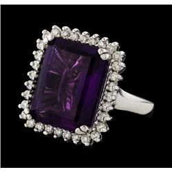 10.10 ctw Amethyst and Diamond Ring - 14KT White Gold