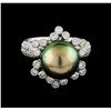 Image 2 : Tahitian Pearl and Diamond Ring - 14KT White Gold