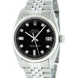 Rolex Mens Stainless Black Diamond 36MM Datejust Wristwatch