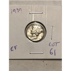 1939 Mercury Silver Dime Rare Extra Fine High Grade Nice Early US Coin