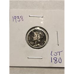1938 Silver Mercury Dime Nice Early US Coin