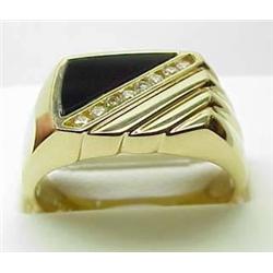 14kt yellow gold man's black onyx and diamond rin