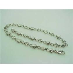 14kt white gold heart link anklet 10" 7.8gr