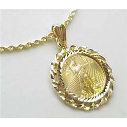 1/10 oz gold American Eagle coin in a 14kt yellow gold