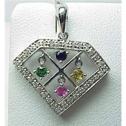 14kt white gold pendant with four colored stones 