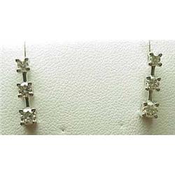 14kt white gold three stone diamond earrings .60C