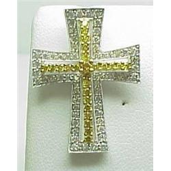 18kt white gold cross with yellow and white diamo