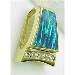 14kt yellow gold slide pendant with created opal 