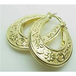 14kt yellow gold hoop earrings scroll design 3.0g