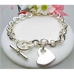 Sterling silver bracelet with heart and toggle cl