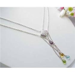 Sterling silver necklace with white and multi-col