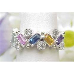 Lady's 14kt white gold ring with multi-color sapp
