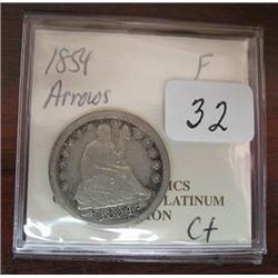 1854 Seated Liberty Quarter w/ Arrows  F