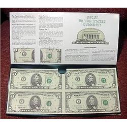 Uncut Sheet of (4) $5.00 Federal Reserve Notes  C