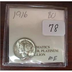 1916 Silver Mercury Dime  BU