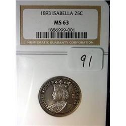 1893 Isabella Quarter  MS 62