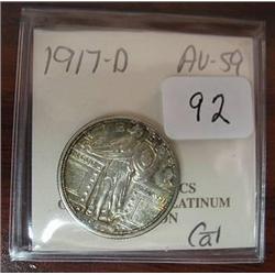 1917-D Standing Liberty Quarter  AU 59  Nice