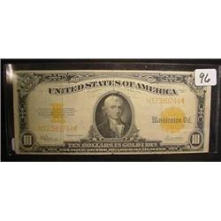 1922 $10.00 Gold Coin Certificate Note  VG