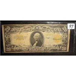 1922 $20.00 Gold Coin Certificate Note  VG