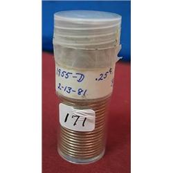 Roll of (40) 1955-D Silver Washington Quarters  B