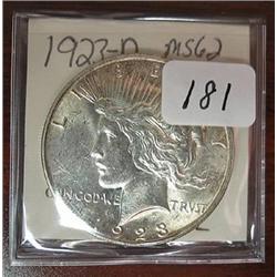 1923-D Peace Silver Dollar  MS 62