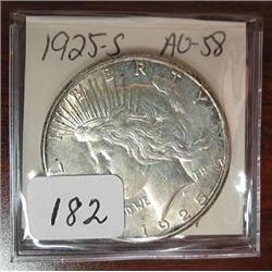 1925-S Peace Silver Dollar  AU 58