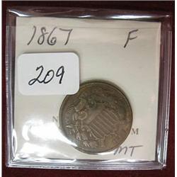 1867 Two Cent Piece  F