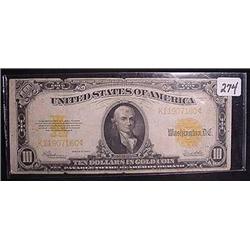 1922 $10.00 Gold Coin Certificate Note VG