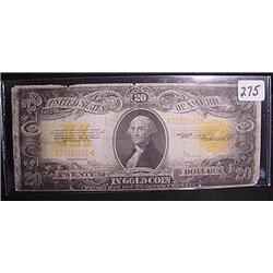 1922 $20.00 Gold Coin Certificate Note  VG Dark