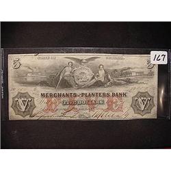1859 $5.00 Merchants & Planters Bank Obsolete Cur