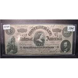 1864 $100 Confederate States of America Note  CU