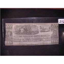1836 $10.00 Washington County Bank Obsolete Curre