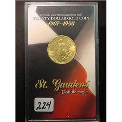 1908 $20.00 Saint Gaudens Gold Coin in Display Ca