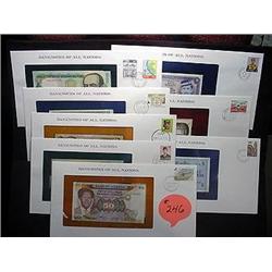 (8) Assorted Foreign Bank Notes w/ Stamped Envelo