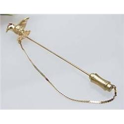 Bird stickpin 14kt yellow gold with ruby eye 3.6g