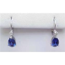 Pear shaped created sapphire lever back earrings 
