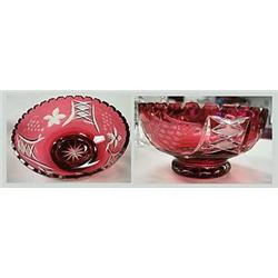 Bohemian Czech Ruby Cut to Clear Bowl in good con