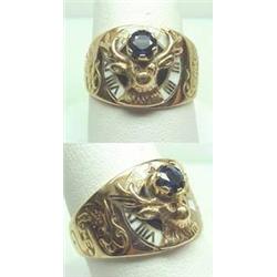 Man's 10kt yellow gold Elk's ring with sapphire 6