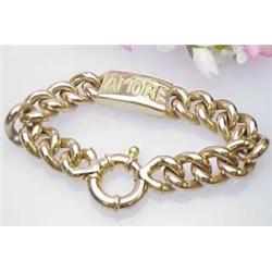 18k yellow gold heavy link bracelet with "Amore" 