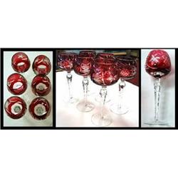 Set of six more Bohemian Czech Ruby Cut to Clear 